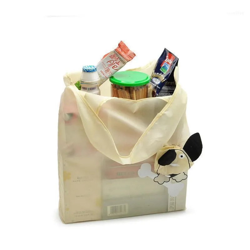 ポリエステル折りたたみ式買い物袋漫画環境保護クリエイティブパピートートスーパーマーケットバッグ1