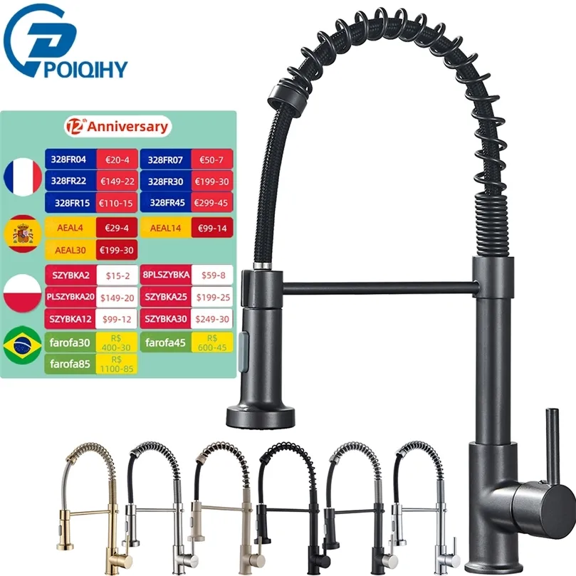 Matte Black Pull Down Kitchen Faucet Golden Mixer 360 Rotation Dual Modes Cold Water Tap Deck Mounted 220401