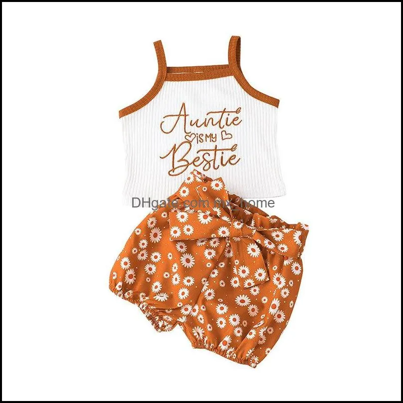 kids clothing sets girls outfits infant toddler letter sling tops flower floral print shorts 2pcs/set summer fashion boutique baby clothes