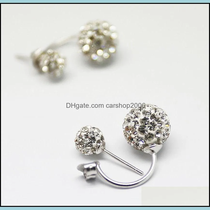 925 silver double sided earrings for women crystal disco ball stud earrings korean girl jewelry allergy