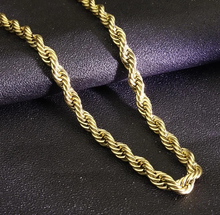 9mm 30inch 18K Gold Plate Fried dough twist Gold Plated chain electroplated European and American hip hop punk Necklace