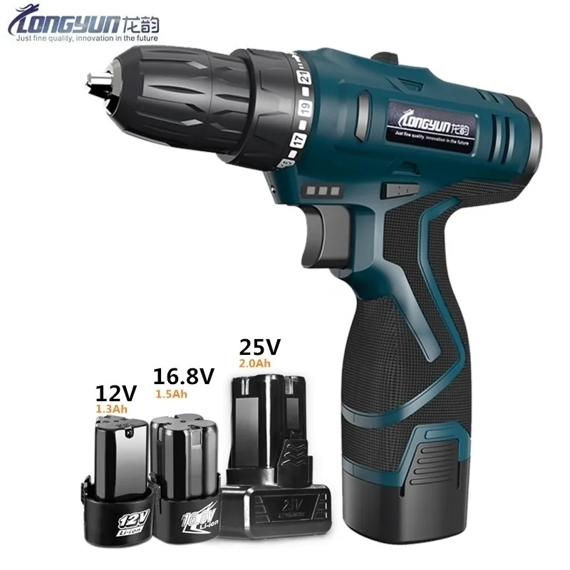 Longyun 12v 16.8v 25v cordless screwdriver with spare lithium ion Battery Electric Drill Home Multifunction Screwdriver Y200321