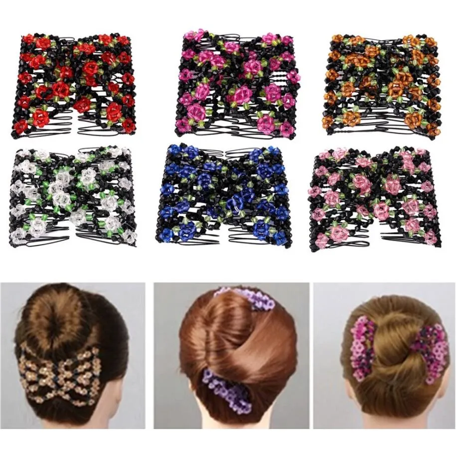 Fashion Hairs Clips Woman Kobiety magiczne koraliki elastyczność kwiat wzór koralików klips