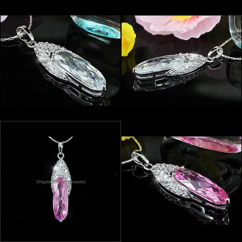 Pendant Necklaces Peacock Star Sparkling CZ Clear White, Pink & Necklace CSN298