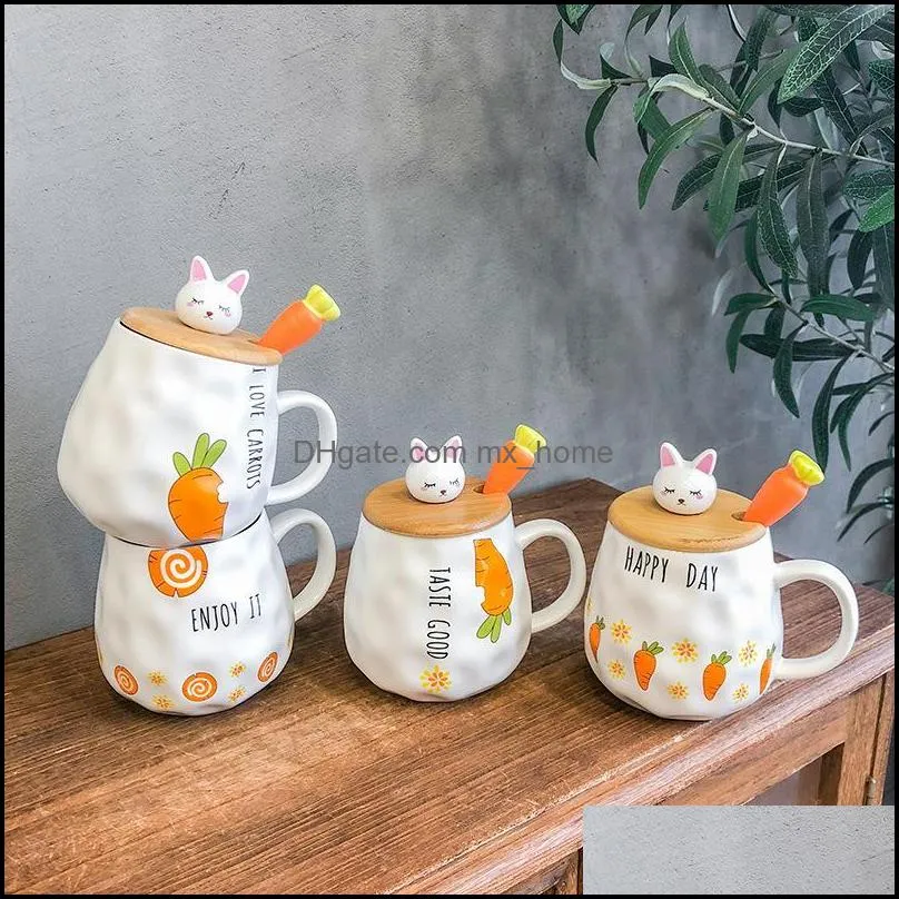 mugs ins cartoon radish wooden cover ceramic cup female cute spoon water mug household student couple