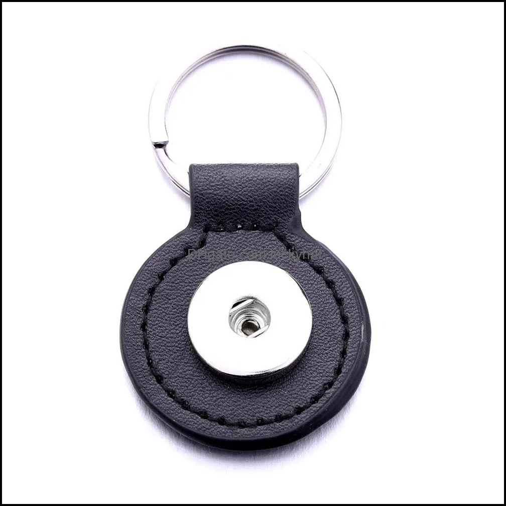 round black pu leather keychain jewelry 18mm snap buttons key pendant chain car bag snaps keyring