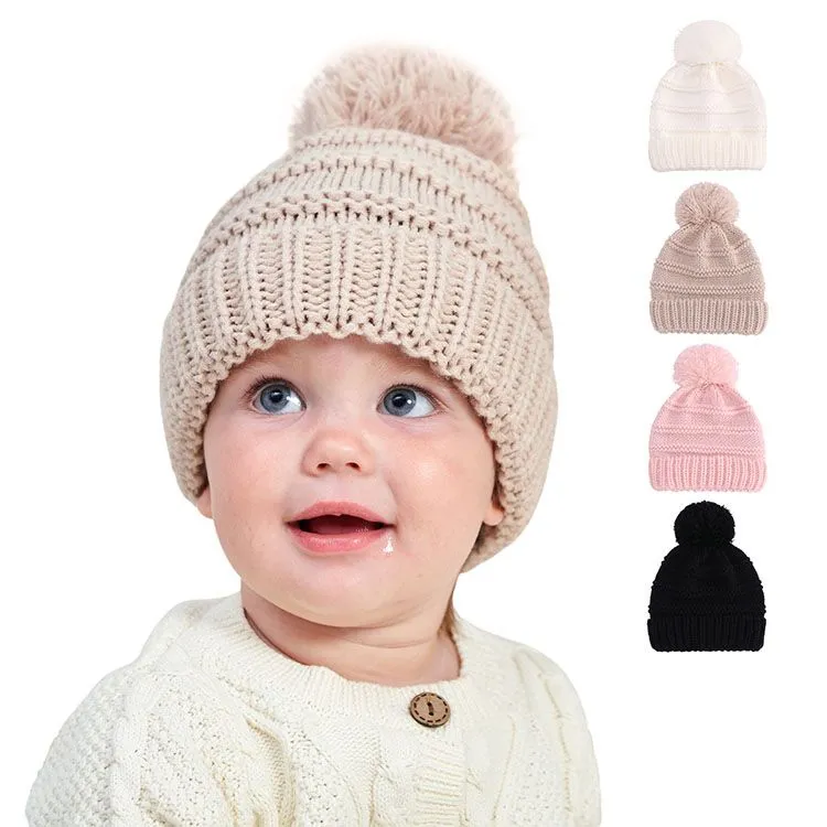 Cappelli invernali lavorati a maglia per bambini Berretti con pompon all'uncinetto per bambini Cappello Berretto con palla di pelliccia Berretti per bambini lavorati a maglia caldi con teschio