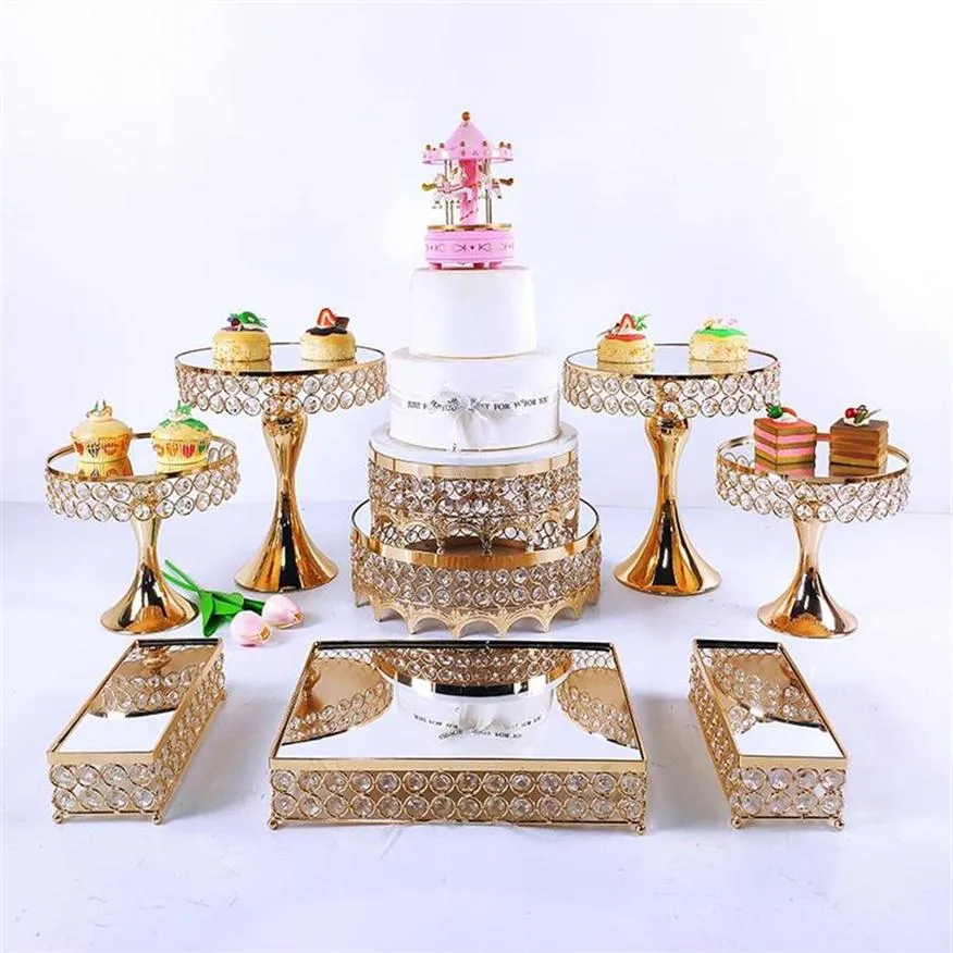 Andere bakware 4-9pcs Crystal Metal Cake Stand Set Acryl Mirror Cupcake Decorations Dessert voetstuk trouwfeest Display2303o
