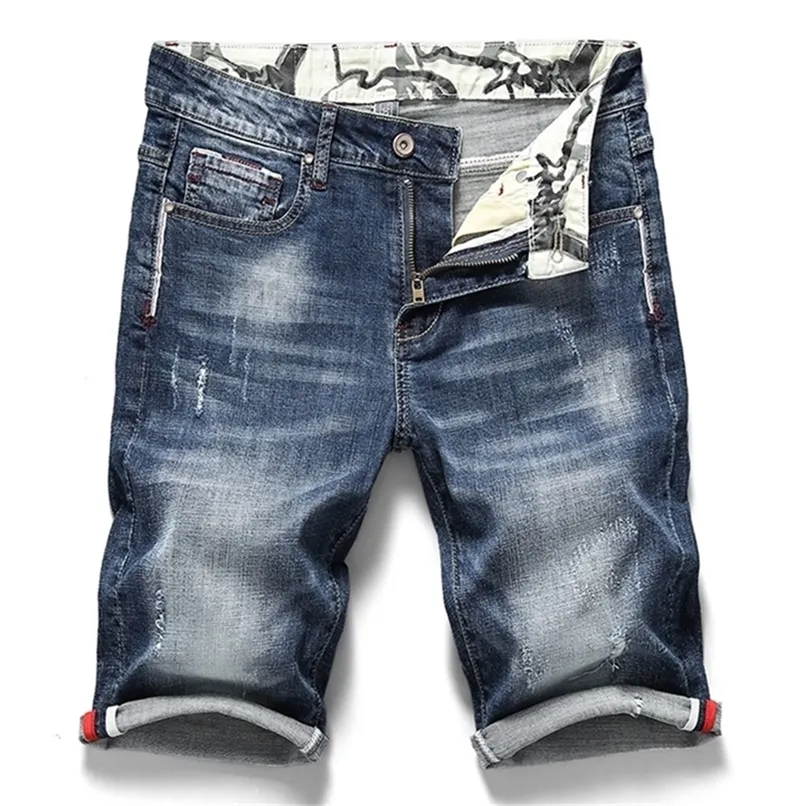 Summer Men's odciągają krótkie dżinsy moda swobodne Slim Fit Wysokiej jakości elastyczne dżinsowe spodenki męskie ubrania marki 220714