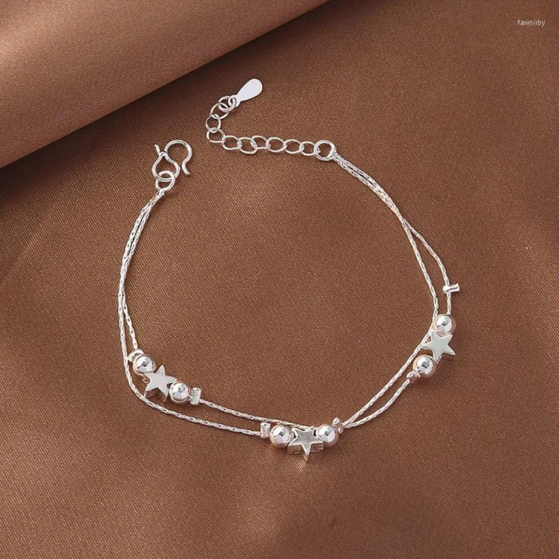 Beaded Strands Women's Silver Plated Double Layers Armband Jewelry Star Round Pärlor Mönster Justerbara tillbehör Kedja 21710 Fawn22