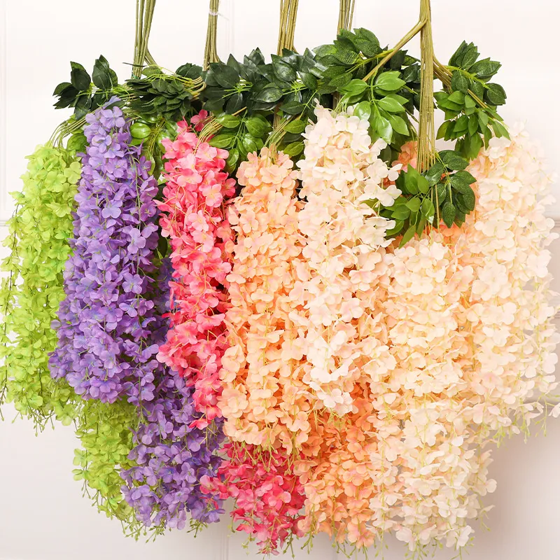 12Pcs/set 110cm Artificial Silk Wisteria Vine Hanging Flower Wedding Party Garden Outdoor Greenery Office Wall Decor