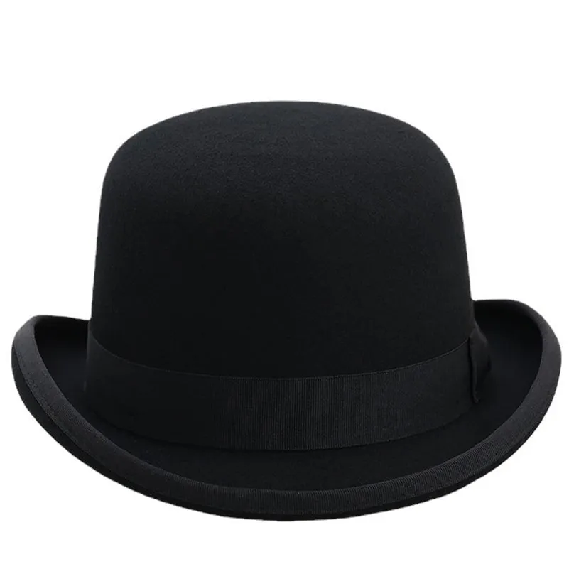 4 boyut% 100 yün kadın erkekler melon şapka saf ezilebilir kubbe fedora şapkası geleneksel billlycock damat kapağı 220812
