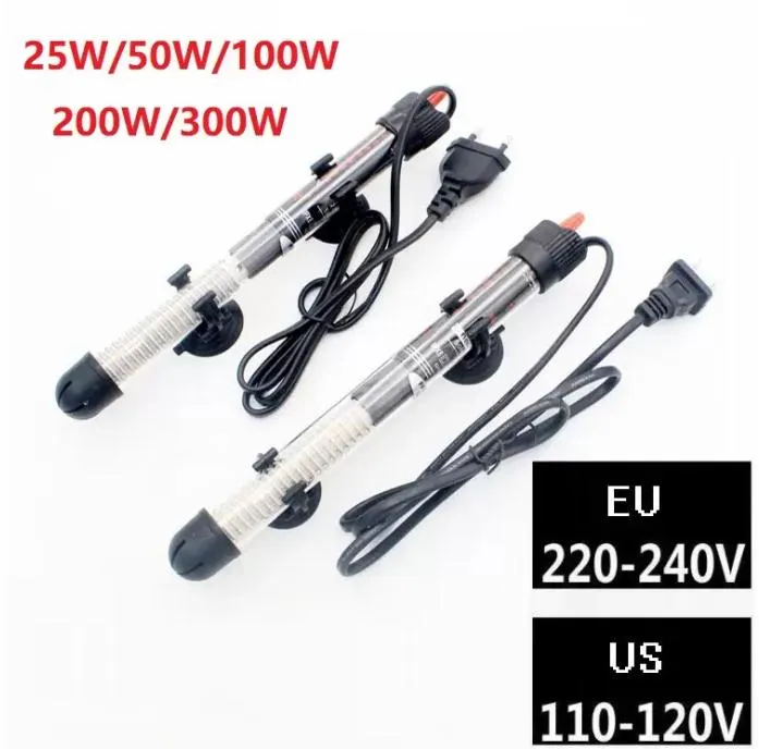 25W/50W/100W/200W/300W 220V/110V Aquário submersível Aquecimento de tanques de peixe Aquecedor de água automático EU plug dlh014