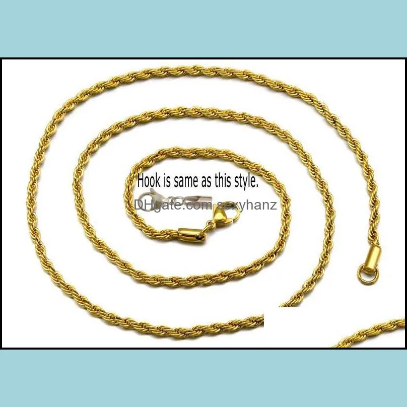 9mm gold twist chains necklaces for men titanium steel rope chain necklace 20 - 32inch jewelry wholesale free ship- 0861wh