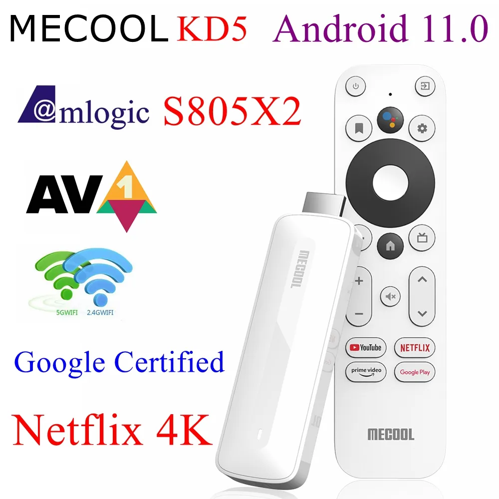 Mecool KD5 TV Stick Voor Netflix 4K HD Android 11 Smart TV Box Google Gecertificeerd 1G 8G WiFi 2.4G/5G Prime Video HDR 10 AV1