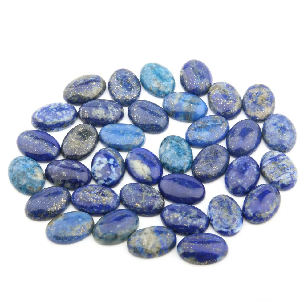 Natur Lapis Lazuli Ovala Flat Back Gemstone Cabochons Healing Chakra Crystal Stone Bead Cab Cover Inget hål för smycken hantverk