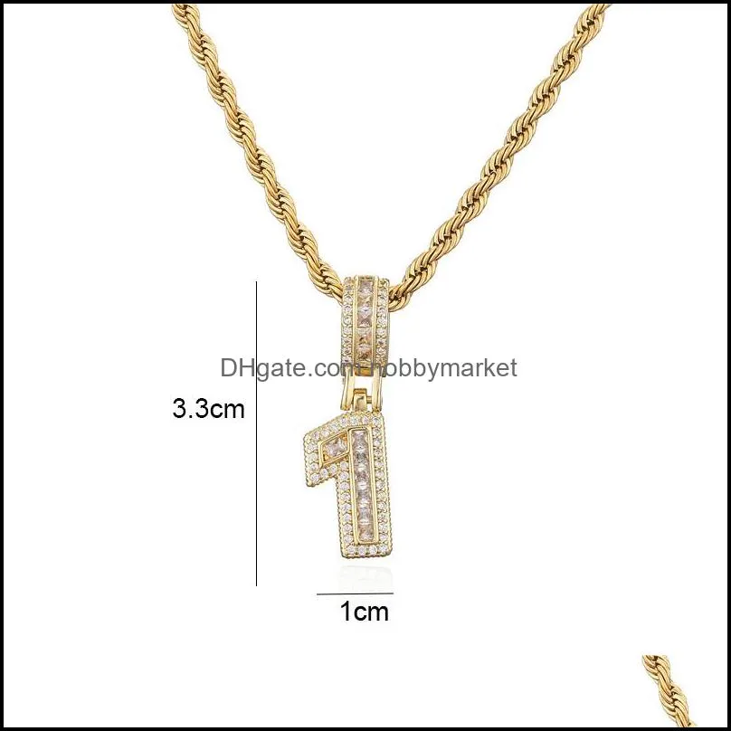 NEWBUY Baguette Numbers Twist Chain Necklaces & Pendant For Men Women Full Iced Out Cubic Zircon Hiphop Jewelry Dropshipping