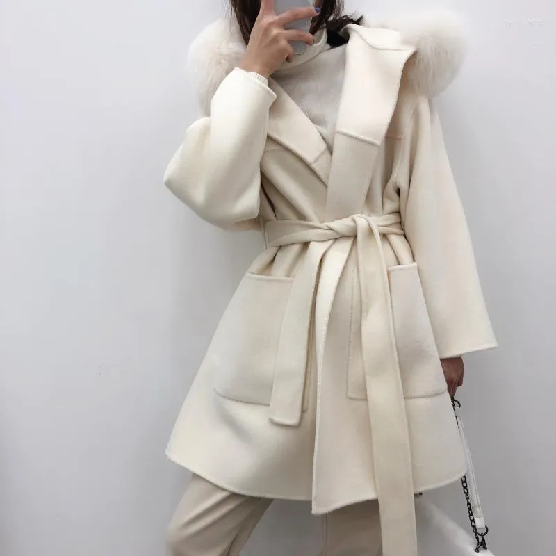 Women's Wool & Blends 2022 Medium Length Overcoat Hooded Autumn Winter Woollen Woolen Collar Loose Coat Phyl22