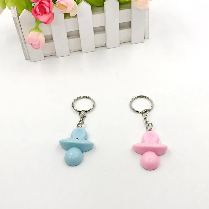 Baby Shower Favors Blue/Pink Baby Pacifier Keychain Ring in Gift Box Newborn Baptism First Communion Souvenir Nipple Key Chain Birthday Keepsakes