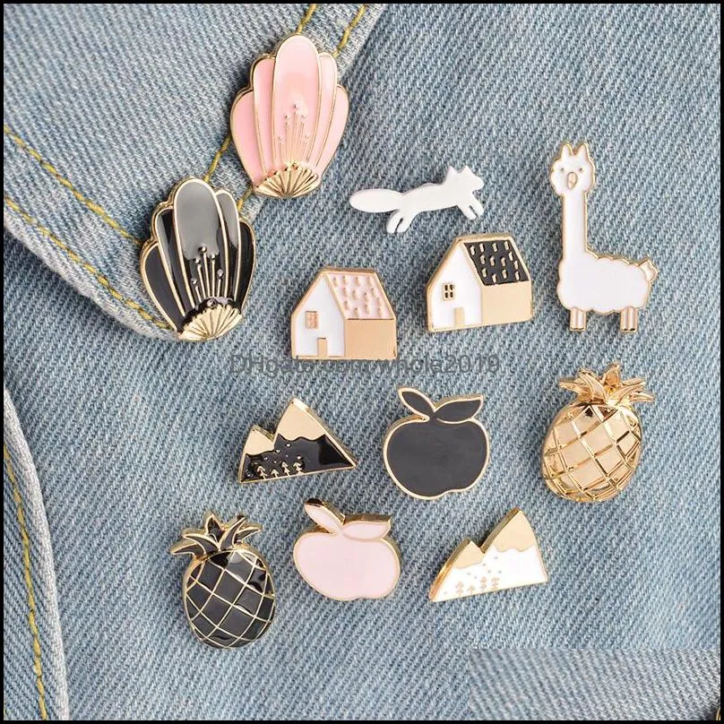 Pins Brooches Pineapple Alpaca Fox Flowers Houses Shaped Fashion Jewelry Accessories Women Gifts