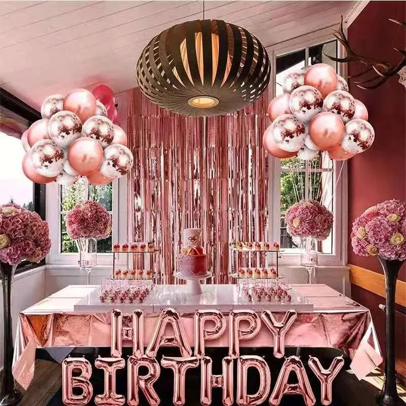 Dekoracja imprezy 46pcs Rose Gold Birthday Set list Happy Balloon Decor Kids Foil Serce
