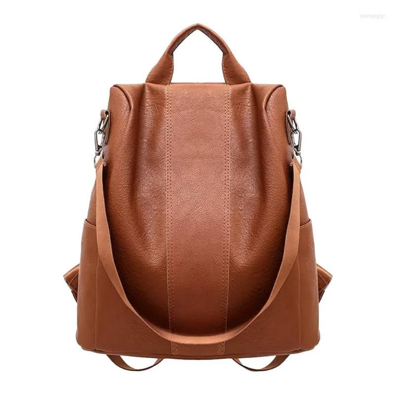 Utomhuspåsar 2022 Kvinna Anti-stöld Ryggsäckväska Casual Wild Soft Leather Dual-Usanvändning Small Rucksack Trend Shoulder #1219