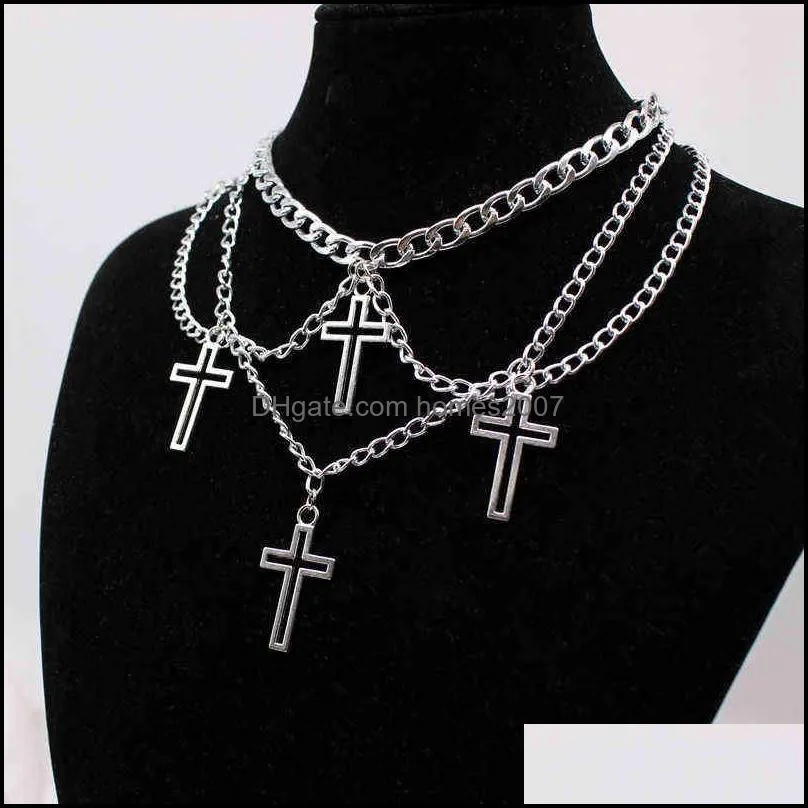 Pendant Necklaes Strands Goth Streetwear Laces Grunge Cross Pendants Women Men Chain Indie Jewelry on the 2022 e Girl Choker Aesthetic Kpop