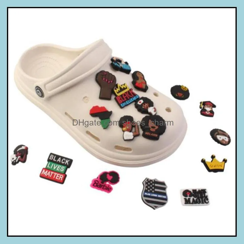 black girl women croc charms pvc soft rubber shoecharms buckle cartoon garden shoe decoration brithday party gift