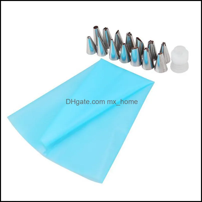 18pcs/set silicone diy icing piping cream pastry bags + 16pcs nozzle tips set cake decorating tools mould + converter cake tools