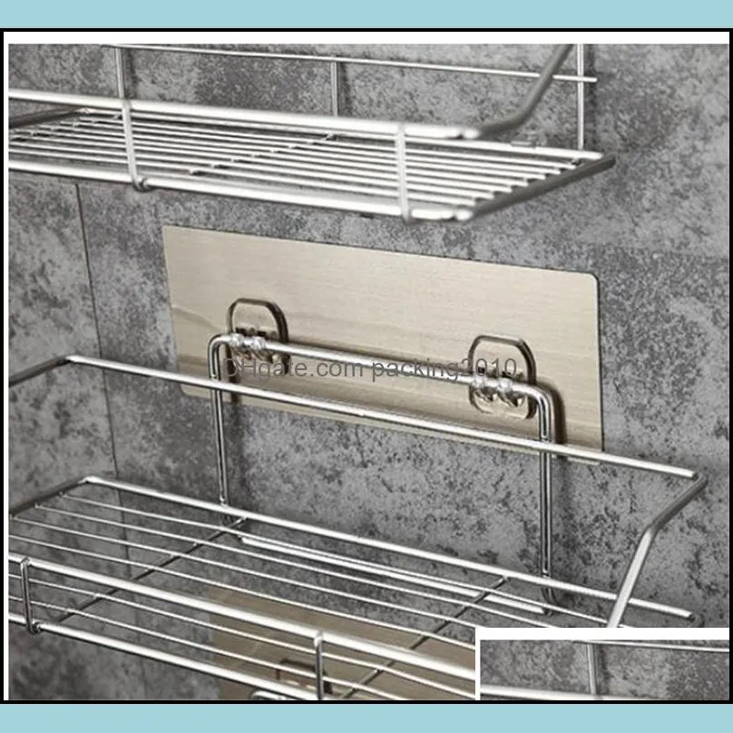 Stainless Steel Bathroom Shelf Holder Kitchen Storage Rack EDC Wall Hanging Wire Shelving Water Proof Silvery No Punching 18ll C1