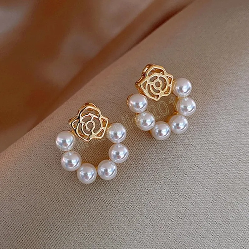 Crystal Bow Stud örhängen temperament kronblad örhängen mode simulerade pärla örhängen charm tjej öra smycken