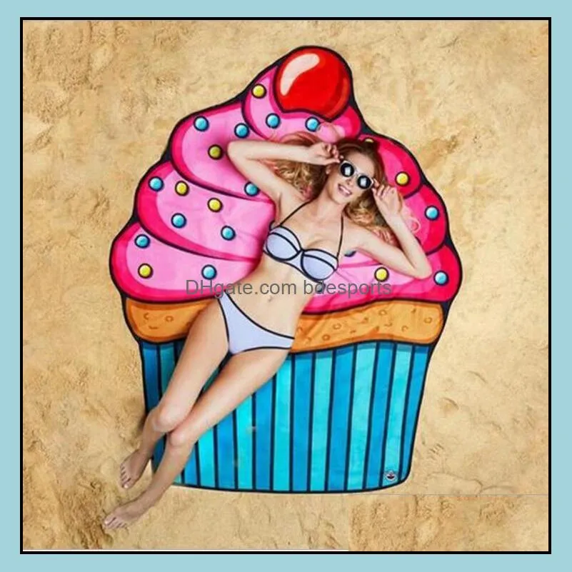 Summer Fruit Beach Towel Pizza Burger Skull Ice Cream Strawberry Round Beach Bath Towel Cushion Floor Mat Swimsuit Wrap Towel Shawl