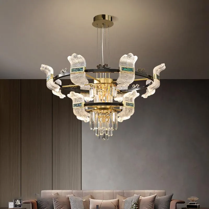 Candeliers modernos de lustre de teto de luxo iluminação de cristal led cobre sala de estar decoração de auditório villa