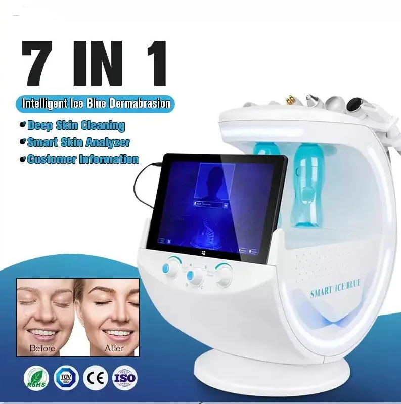 Ny ankomst multifunktionell 7 i 1 syre jet hydromrodermabrasion maskin hudanalysator rengöring Aqua peel maskin blackhead borttagning ansiktsutrustning