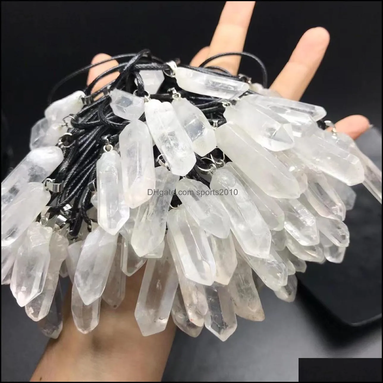 trendy natural white crystal pillar energy healing stone pendant necklace rope necklace women jewelry factory wholesal sports2010