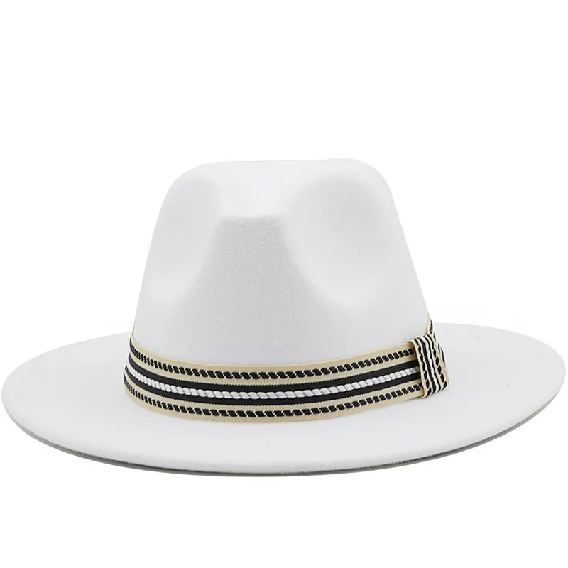 Wide Brim Fedora Hat Elegant Classic Chic Adjustable Strap Polyester Wool Blend Amazon.com: Classic Wide Brim Flat Top Fedora Hats for Women  main image 4