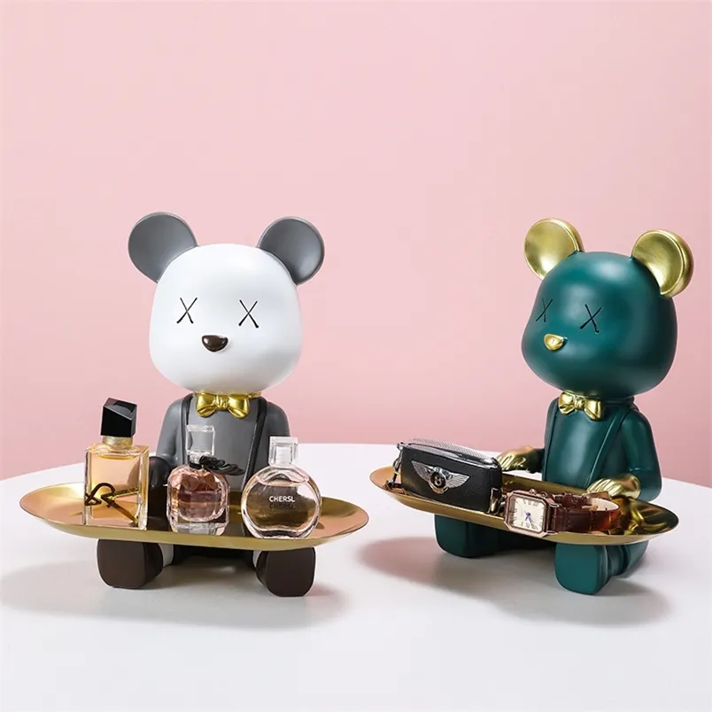 Cute Bear Figurines Resin Ornaments Sculpture For Home Decoration Living Room Storage Multifunction Statue Home Decore 220426