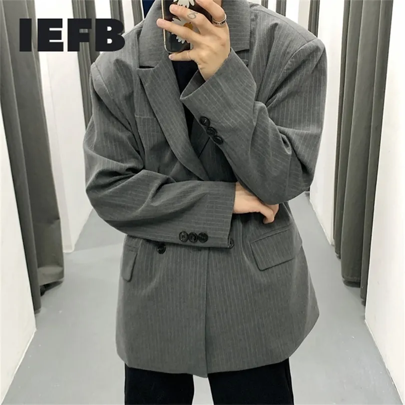 IEFB / Herrenbekleidung Herbst Vintage Streifen Lässiger Oversize-Anzug für Männer Lose Mantel Modetrend Hübsche Blazer 9Y978 201127