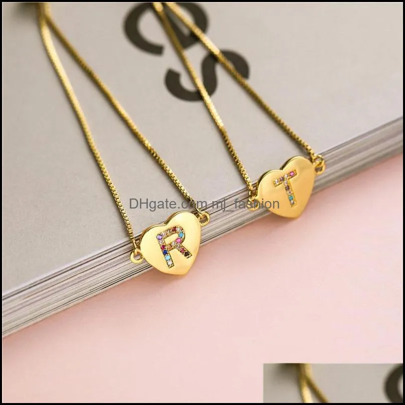 26 a-z english letter initial heart bracelet gold letter charm bracelet adjustable english alphabet bracelet christmas ornament gift-y