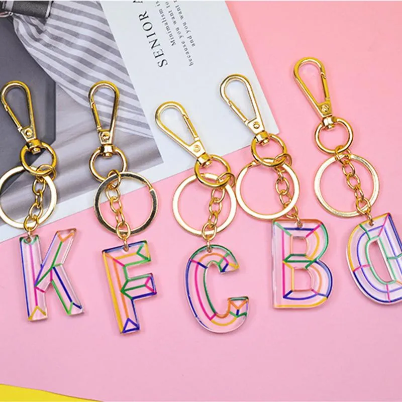 Initial Letter Keychains Favor Acrylic Car Keyrings Rings Holder Women Key Chains Accessories Fashion Personalized A Z Alphabet Bag Charms