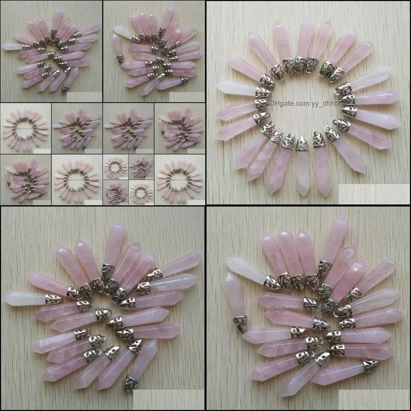 natural pink roses quartz stone chakra reiki pillar charms pendulum pendants for necklace jewelry making