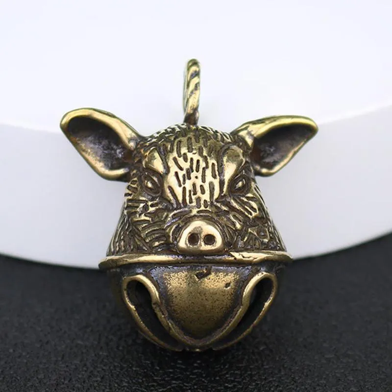 Decorative Objects & Figurines Brass Handicraft Keyring Casting Pig Magic Bell Key Car Button Wind Tibetan Bronze Creative Gift Home Decorat