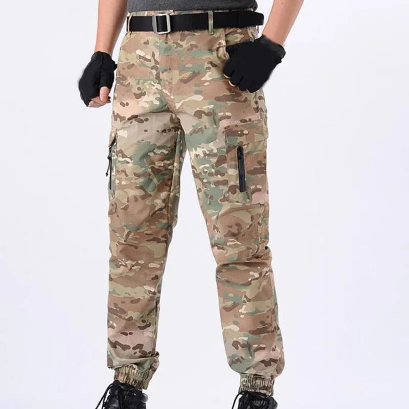 Pantalons pour hommes Hommes Multi Poches Formation Pantalons Profonde Entrejambe Camouflage Imprimer Cheville Attachée Taille Haute Pantalon Cargo Pantalon De Sport Pour Hommes