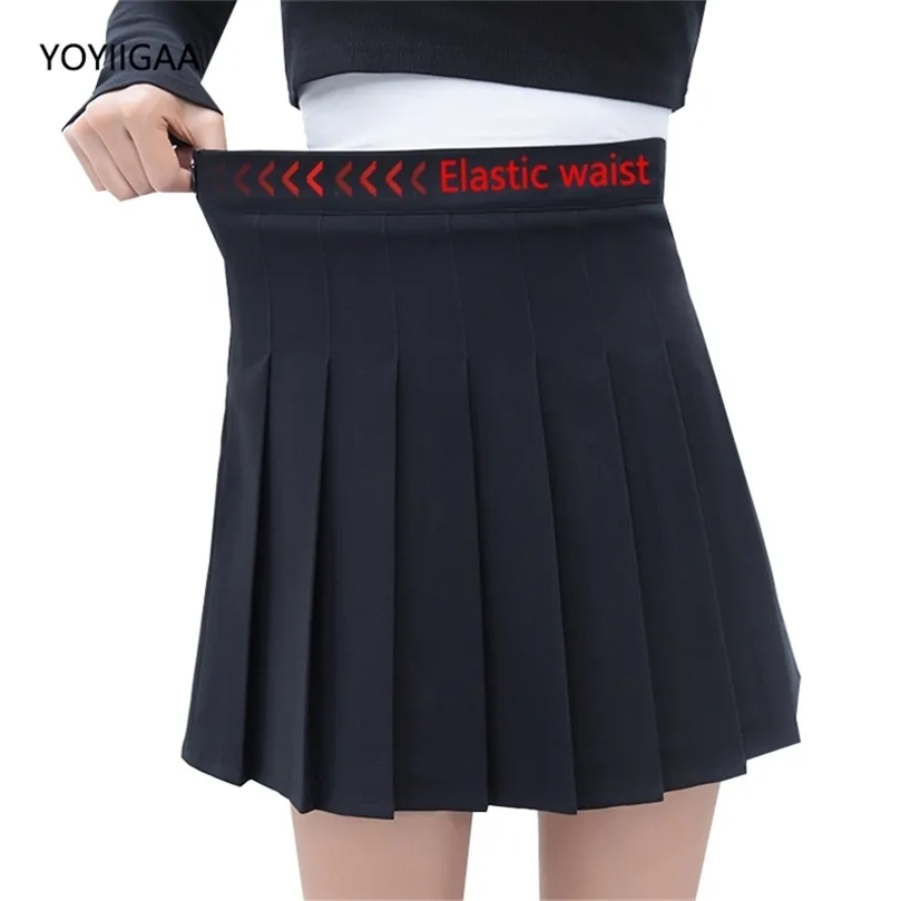 Black Women Pleated Skirt Elastic High Waist Female Mini Skirts Kawaii Preppy Style Lady Dance Skirt Casual ALine Woman Skirts 220701