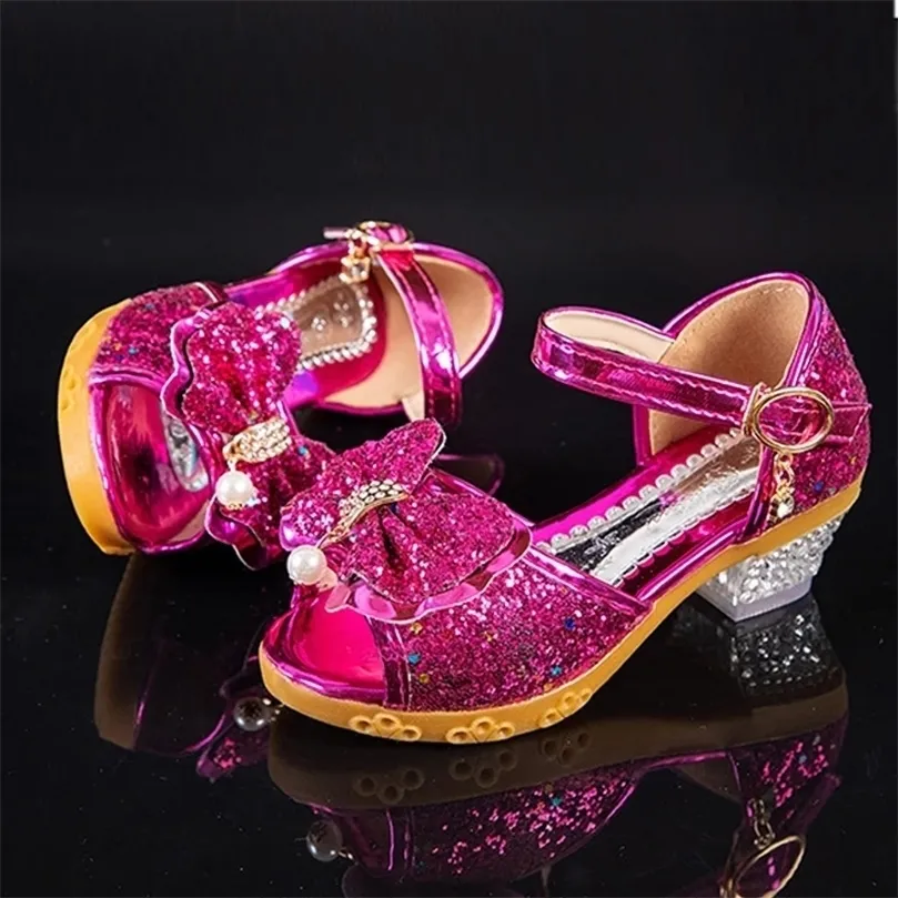 LZH Anak Sepatu Baru Musim Gugur Kasual Glitter Ikatan Simpul Tumit Tinggi Perempuan Fashion Putri Pesta Dansa Sandal 220611