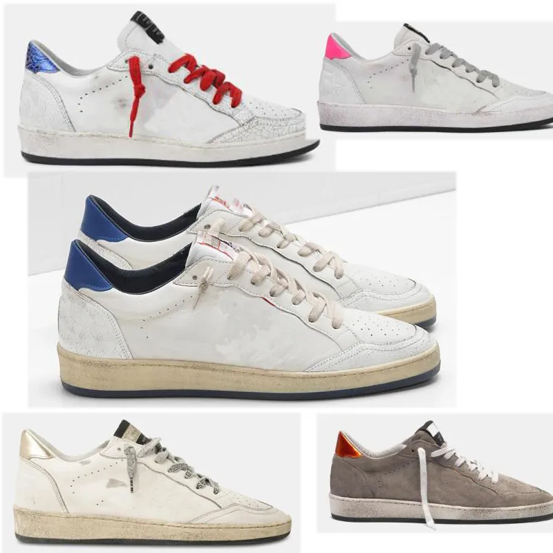 Vita Italien gyllene skor Klassiska gör-gamla Dirty Golden Sneakers Glitter med Shearling Läder Low-Top Ball Stjärna och klack Metall bokstäver Sliten Canvas Casual sko