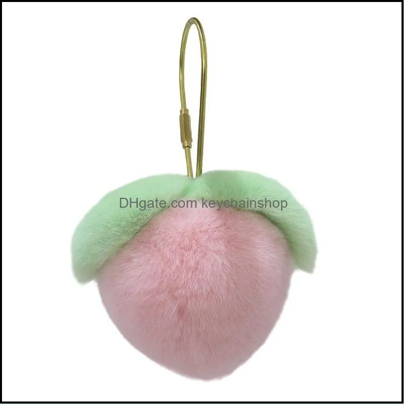 fake rabbit fur ball heart-shaped pompom peach chain key rings ballet angel girl fourry pompon women bag jewelry