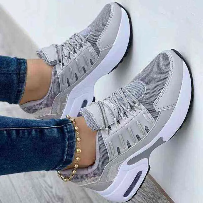 Kadın Sneakers Örgü Nefes Platformu Rahat Bayan Vulkanize Ayakkabı Kama Topuk Bağcıklı Konfor Kadın Ayakkabı Zapatillas Mujer G220629