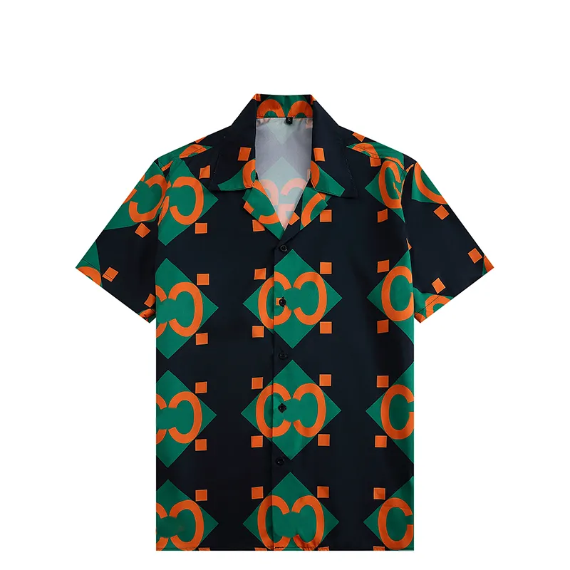 ファッションフローラルレタープリントプリントハワイアンビーチメンカジュアルシャツデザイナーシャツメンズサマー半袖ドレスシャツM-3XL