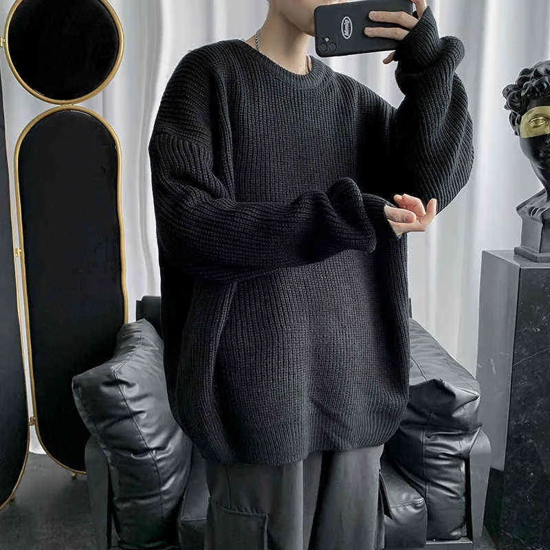 Men Korean Fashion Sweaters Solid Color Oversized Sweater Men Long